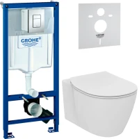 Комплект Унитаз подвесной Ideal Standard Connect AquaBlade E047901 + Крышка E772401 с микролифтом + Инсталляция Grohe Rapid SL 38772001 3 в 1 с кнопкой смыва + Звукоизоляция