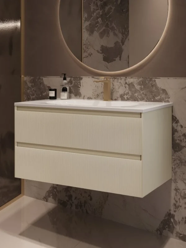 Тумба с раковиной Vincea Welle 100 m.beige soft-touch, раковина VCB-4H100W белая