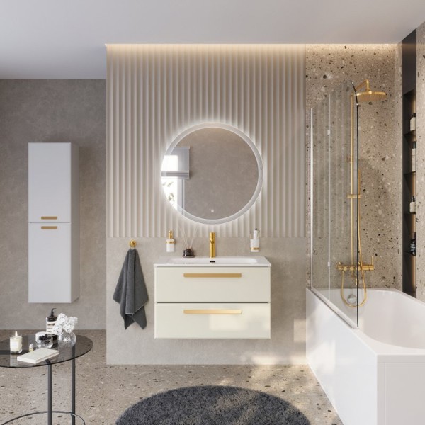Мебель для ванной комнаты Cezares Eco Cer-N 80 брашированная альпака, раковина Eco 80, ручки сатиновое золото