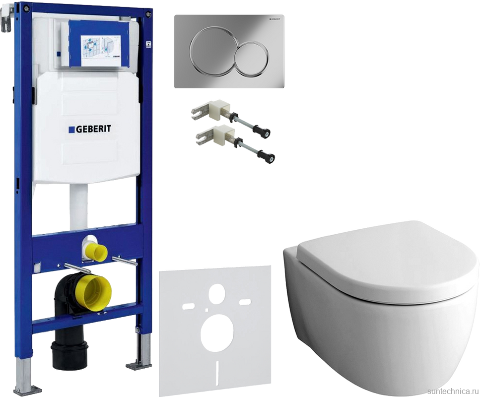 Комплект Унитаз подвесной Geberit iCon + Крышка + Крепления Duofix 111.815.00.1 к стене + Звукоизоляция + Инсталляция UP 320 111.300.00.5 + Кнопка Sigma 01 115.770.21.5 хром