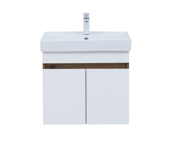 Тумба под раковину без столешницы Aquanet Оптима 60 подвесная, дуб рустикальный, белый сатин
