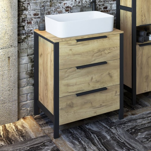 Тумба с раковиной Sanflor Гард 70 напольная, дуб крафт золотой, черный