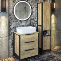 Тумба с раковиной Sanflor Гард 70 напольная, дуб крафт золотой, черный