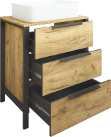 Тумба с раковиной Sanflor Гард 70 напольная, дуб крафт золотой, черный