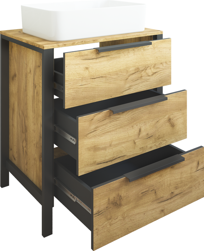 Тумба с раковиной Sanflor Гард 70 напольная, дуб крафт золотой, черный