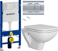 Комплект Унитаз подвесной VitrA Berg 5507B003-6280 с микролифтом + Инсталляция Geberit Duofix Delta 458.149.21.1 с кнопкой смыва, хром