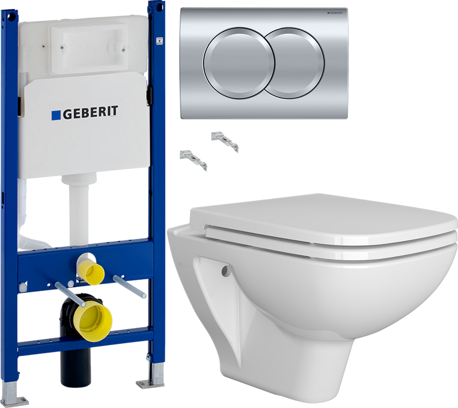 Комплект Унитаз подвесной VitrA Berg 5507B003-6280 с микролифтом + Инсталляция Geberit Duofix Delta 458.149.21.1 с кнопкой смыва, хром