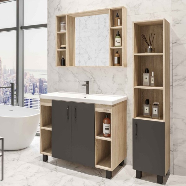 Мебель для ванной комнаты Grossman Флай 100 дуб сонома, серая