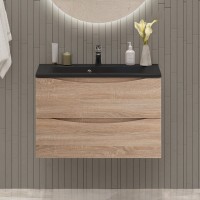 Тумба с раковиной BelBagno Marino 80 подвесная, rovere bianco, черная раковина