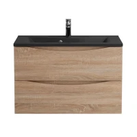 Тумба с раковиной BelBagno Marino 80 подвесная, rovere bianco, черная раковина