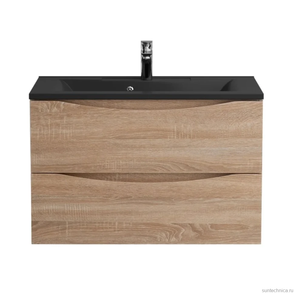 Тумба с раковиной BelBagno Marino 80 подвесная, rovere bianco, черная раковина