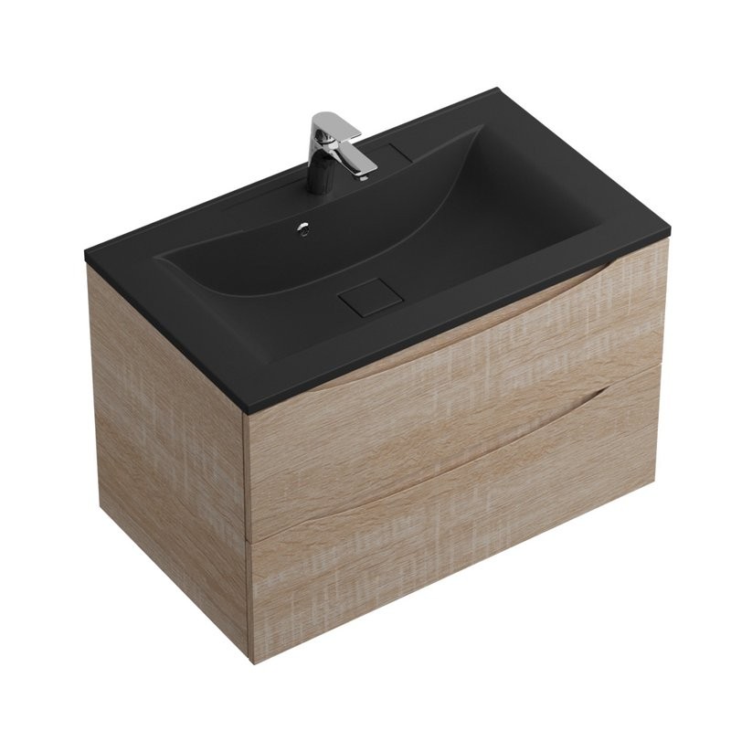 Тумба с раковиной BelBagno Marino 80 подвесная, rovere bianco, черная раковина