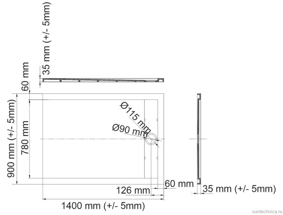 Поддон для душа Wasserkraft Wiese 84T36 140x90