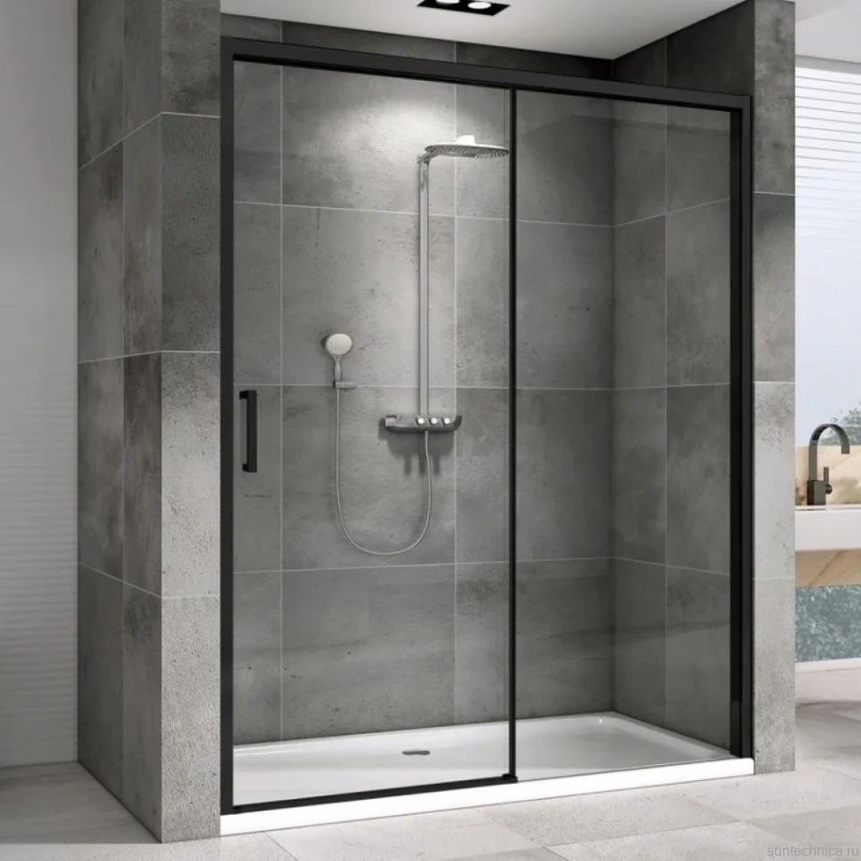 Душевая дверь в нишу Abber Komfort AG93120B 120 см, профиль черный, стекло прозрачное
