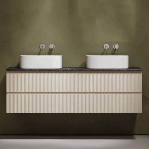 Тумба с раковиной Sancos Snob R 160 beige soft, столешница черный мрамор TT160A1, раковина CN6052