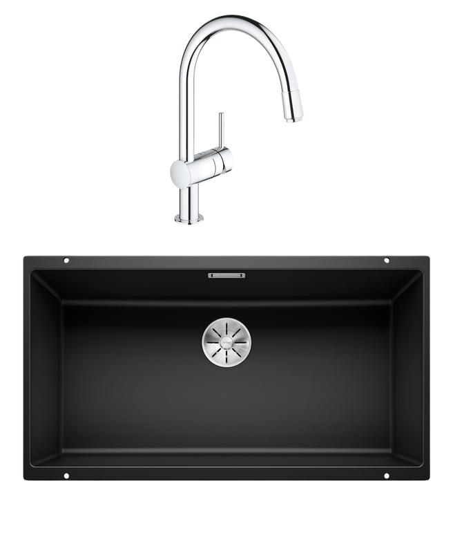 Комплект Мойка Blanco Subline 800-U черная + Смеситель Grohe Minta 3291800E хром