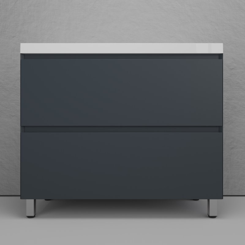 Тумба напольная "Манхэттен 100" ЭМАЛЬ, под раковину ASTI, 2 ящика, PLUS, графит