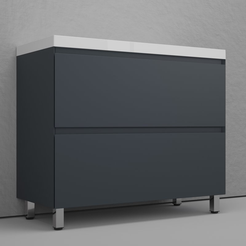 Тумба напольная "Манхэттен 100" ЭМАЛЬ, под раковину ASTI, 2 ящика, PLUS, графит