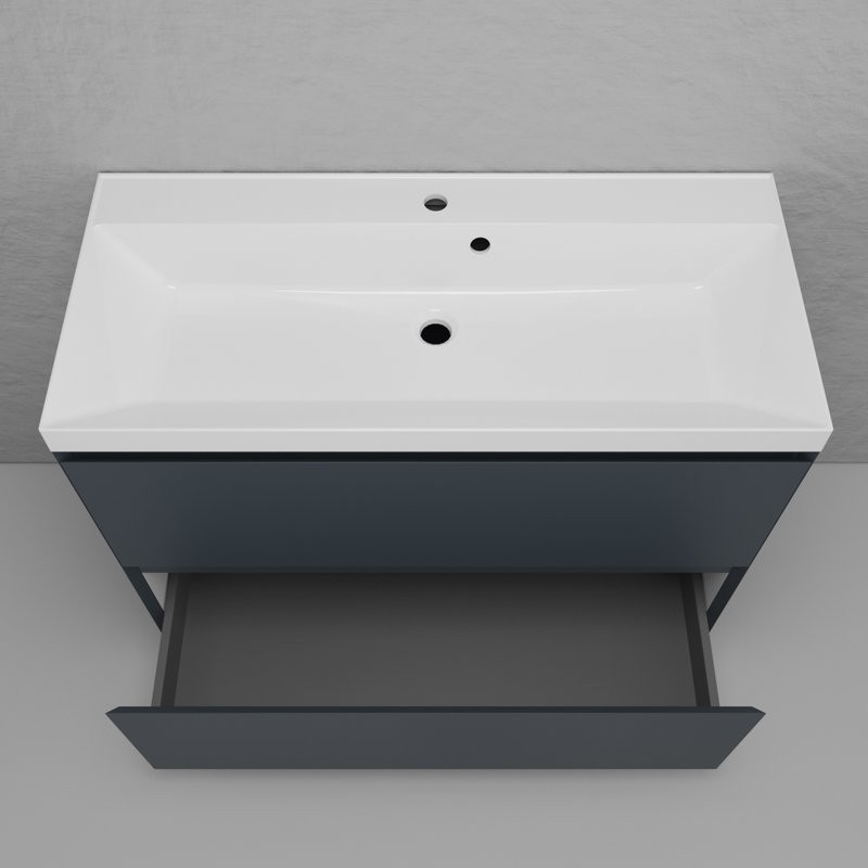 Тумба напольная "Манхэттен 100" ЭМАЛЬ, под раковину ASTI, 2 ящика, PLUS, графит