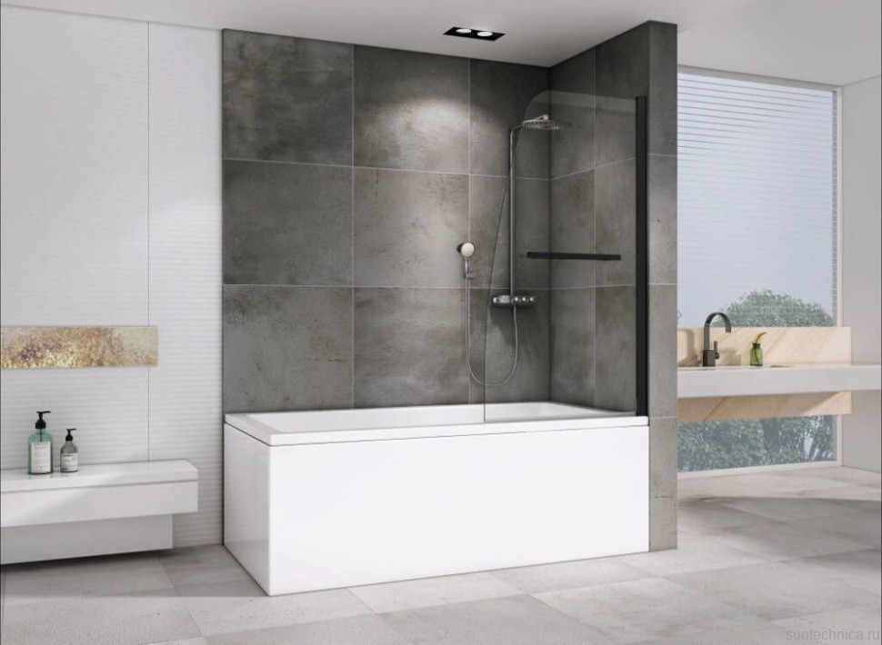 Шторка на ванну Abber Ewiges Wasser AG50080B 80x140, профиль черный, стекло прозрачное