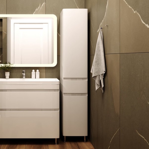 Шкаф пенал для ванной Style Line Атлантика 35 Люкс Plus L, с бельевой корзиной, антискрейч