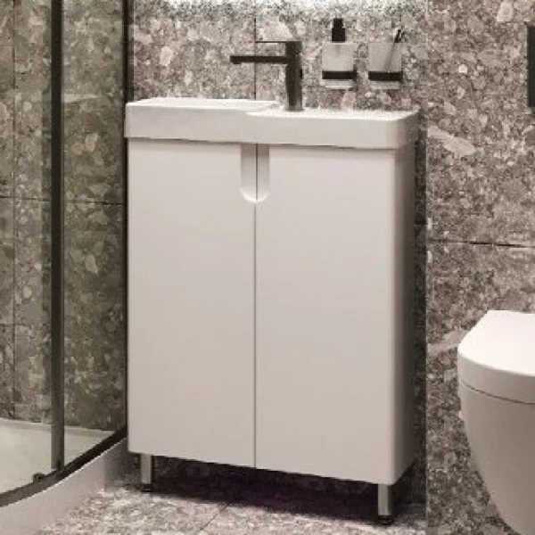 Тумба с раковиной Belux Даллас 55 L напольная, белая глянцевая