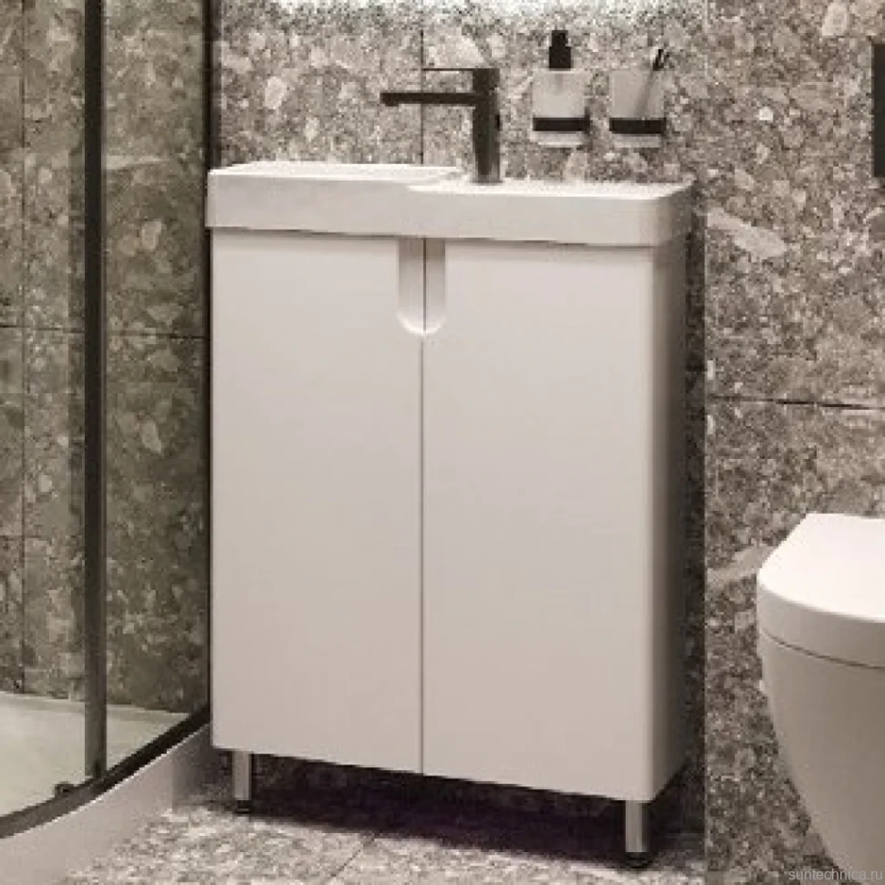 Тумба с раковиной Belux Даллас 55 L напольная, белая глянцевая