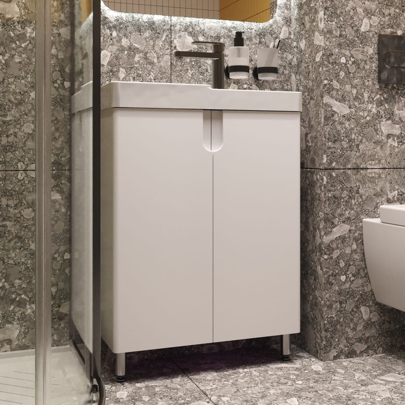 Тумба с раковиной Belux Даллас 55 L напольная, белая глянцевая