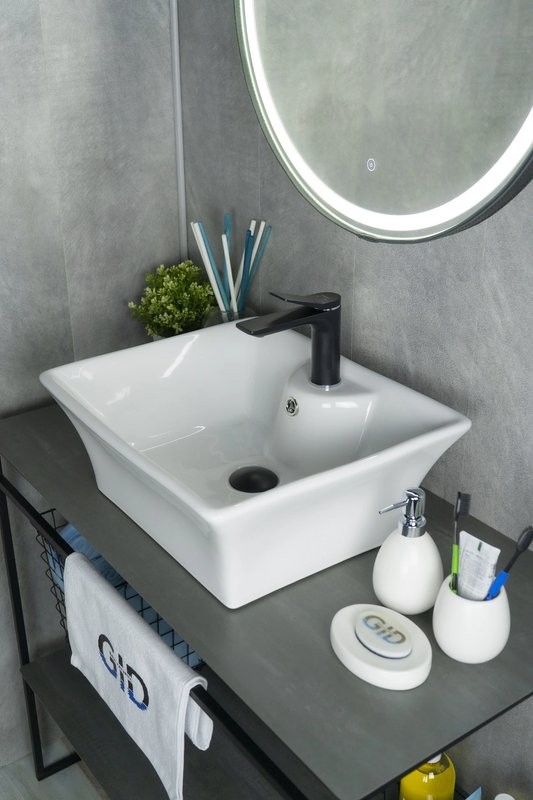 Накладная раковина GID Geometrico N9108 49 глянцевая белая, прямоугольная, фаянс, с 1 отверстием под смеситель