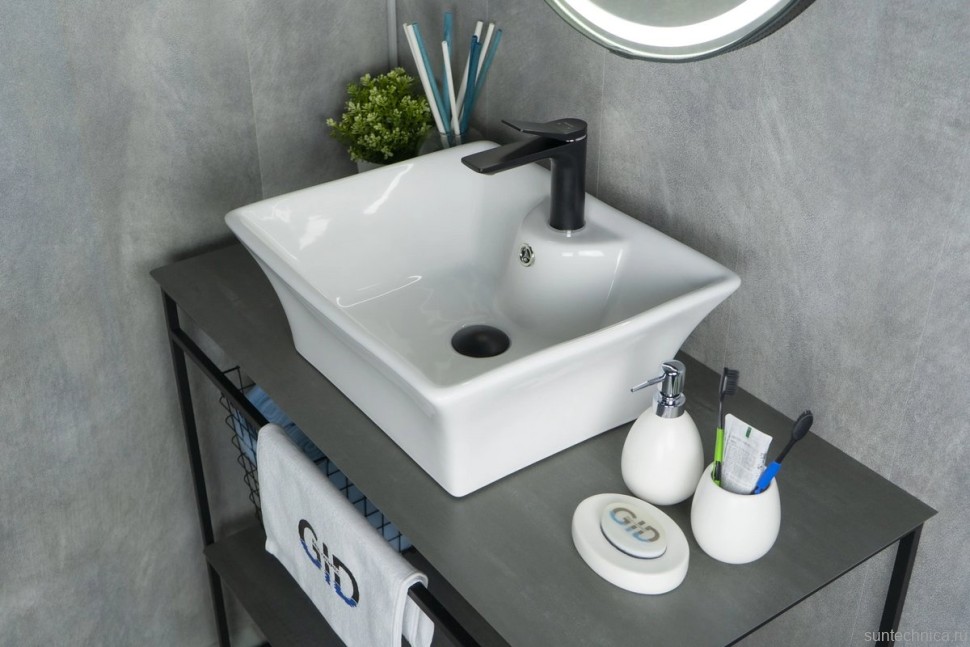 Накладная раковина GID Geometrico N9108 49 глянцевая белая, прямоугольная, фаянс, с 1 отверстием под смеситель