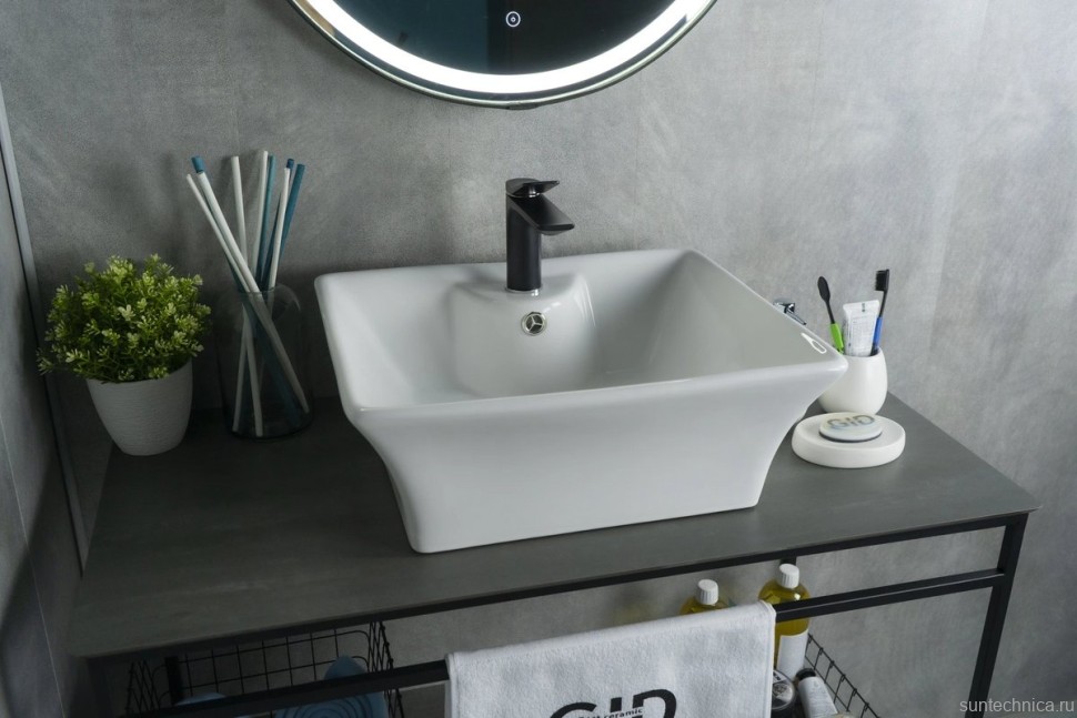 Накладная раковина GID Geometrico N9108 49 глянцевая белая, прямоугольная, фаянс, с 1 отверстием под смеситель