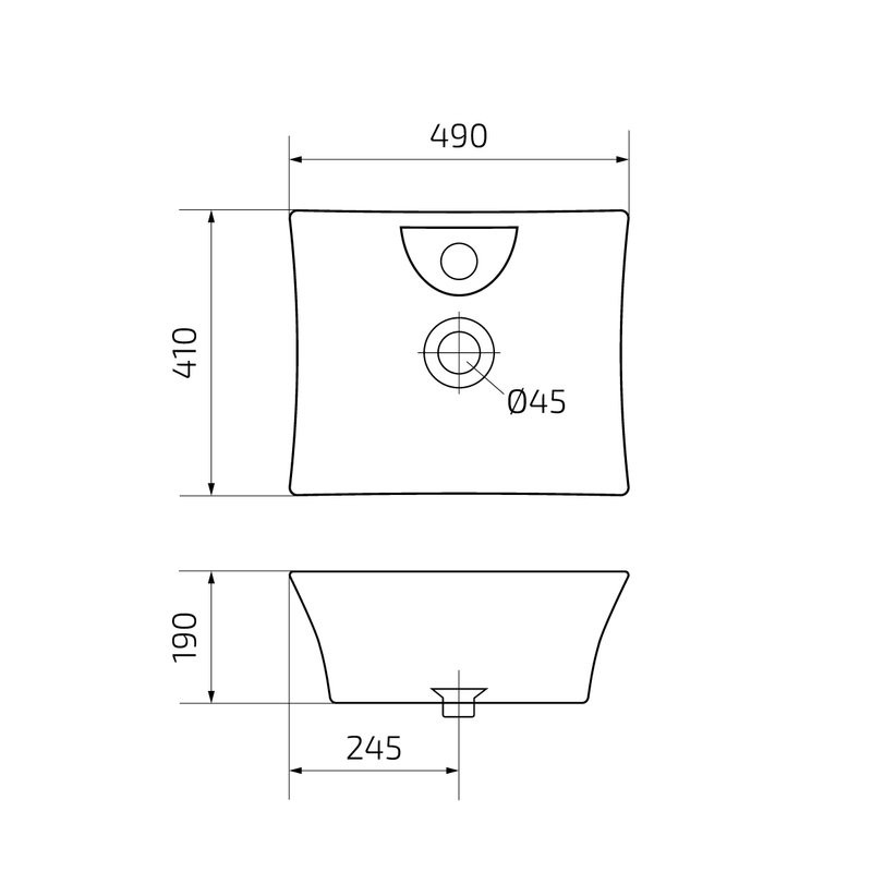 Накладная раковина GID Geometrico N9108 49 глянцевая белая, прямоугольная, фаянс, с 1 отверстием под смеситель