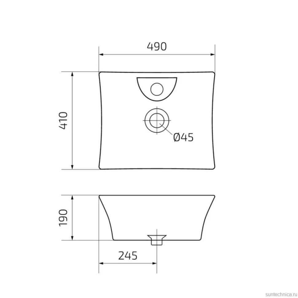 Накладная раковина GID Geometrico N9108 49 глянцевая белая, прямоугольная, фаянс, с 1 отверстием под смеситель
