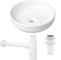 Комплект Накладная раковина Lavinia Boho Bathroom Sink Slim 33311005 + Донный клапан Wellsee Drainage System 182138000 матовый белый + Сифон 182108000 белый