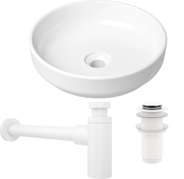 Комплект Накладная раковина Lavinia Boho Bathroom Sink Slim 33311005 + Донный клапан Wellsee Drainage System 182138000 матовый белый + Сифон 182108000 белый