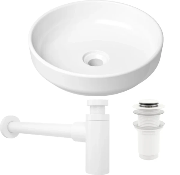 Комплект Накладная раковина Lavinia Boho Bathroom Sink Slim 33311005 + Донный клапан Wellsee Drainage System 182138000 матовый белый + Сифон 182108000 белый