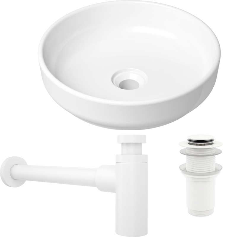 Комплект Накладная раковина Lavinia Boho Bathroom Sink Slim 33311005 + Донный клапан Wellsee Drainage System 182138000 матовый белый + Сифон 182108000 белый