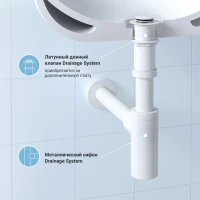 Комплект Накладная раковина Lavinia Boho Bathroom Sink Slim 33311005 + Донный клапан Wellsee Drainage System 182138000 матовый белый + Сифон 182108000 белый