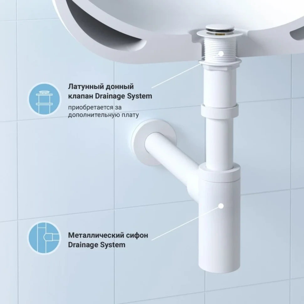 Комплект Накладная раковина Lavinia Boho Bathroom Sink Slim 33311005 + Донный клапан Wellsee Drainage System 182138000 матовый белый + Сифон 182108000 белый