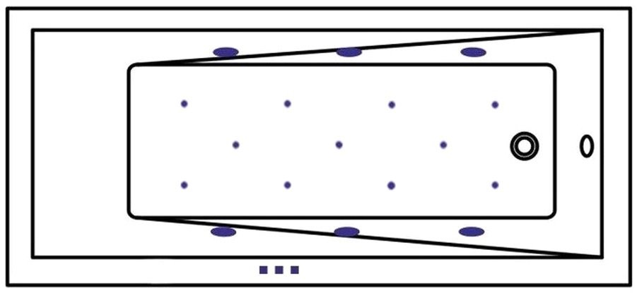 Акриловая ванна WHITECROSS Wave Slim RELAX 150x70 см, встраиваемая, с гидромассажем, белый, с каркасом, со сливом-переливом, фурнитура золото