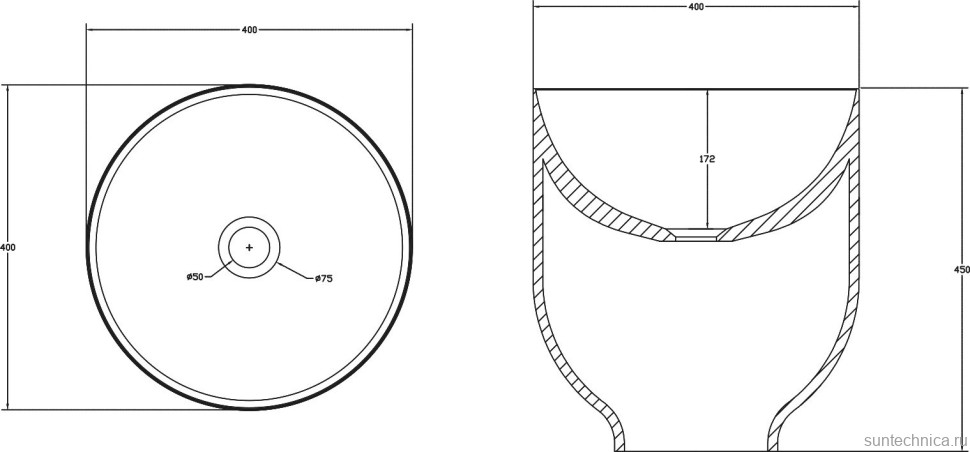 Накладная раковина Abber Stein AS2618 40 матовая белая, круглая, искусственный камень