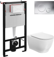 Комплект Унитаз подвесной KERAMA MARAZZI Modula MO.wc.02 безободковый, с микролифтом, глянцевый белый + Инсталляция + Кнопка FPR.A.CR xром глянец