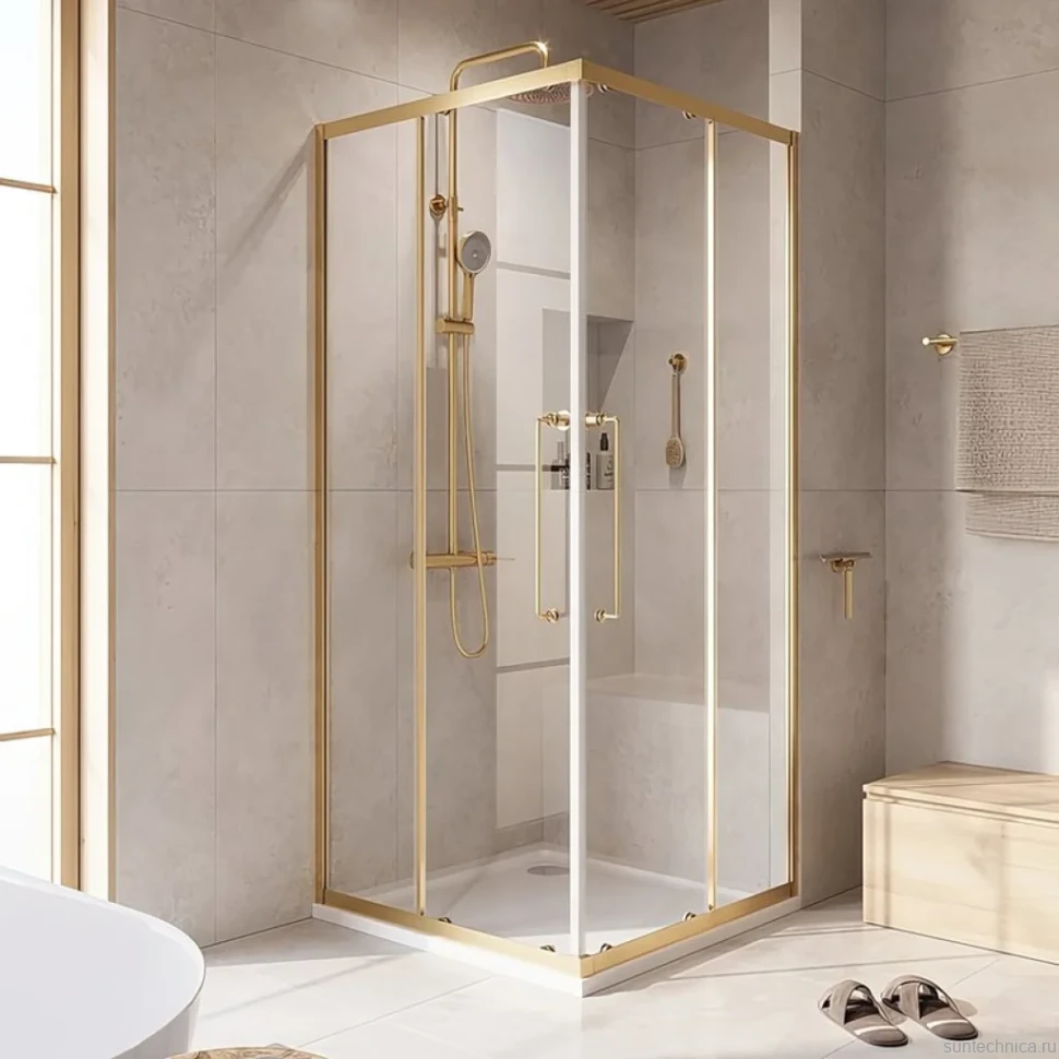 Душевой уголок Cezares Relax RELAX-304-A-2-90-C-BORO 90x90, профиль брашированное золото