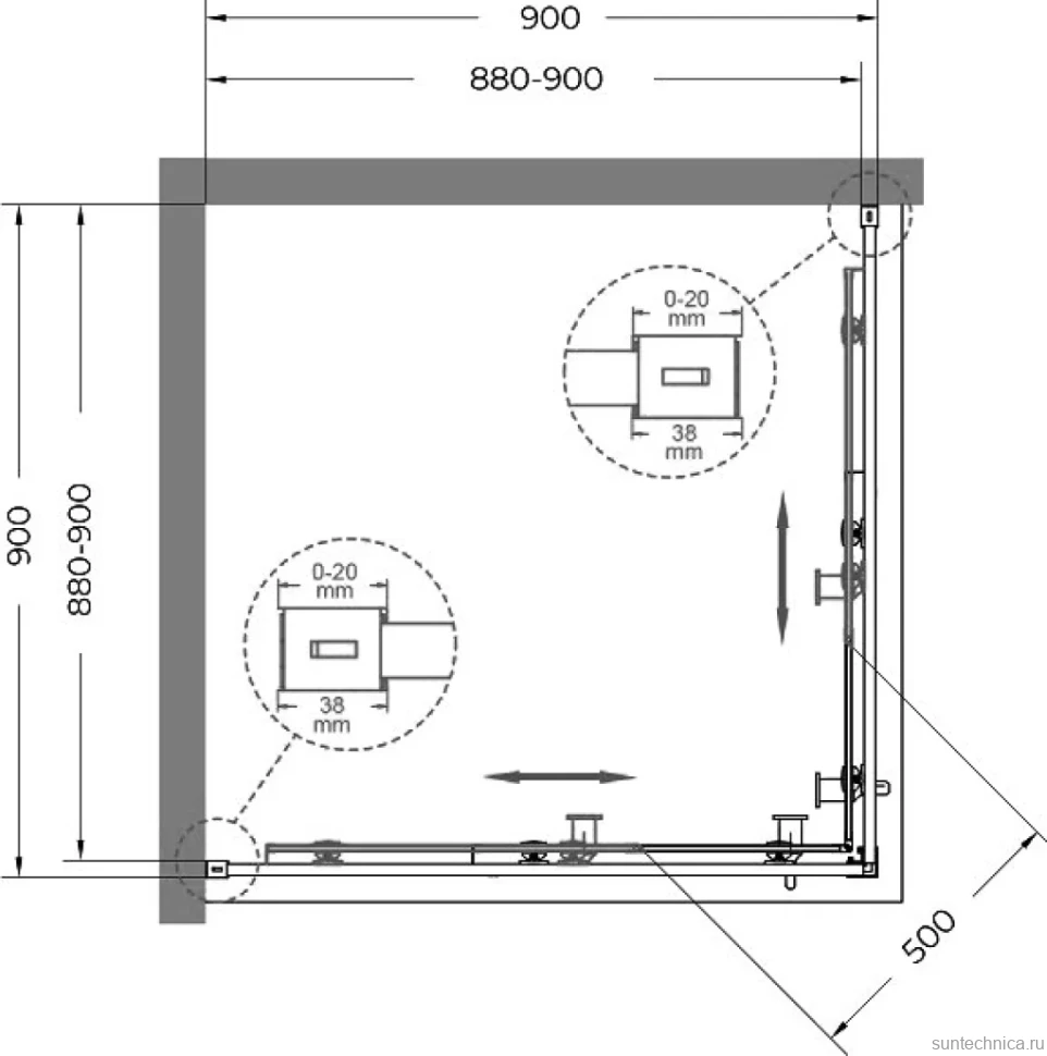 Душевой уголок Cezares Relax RELAX-304-A-2-90-C-BORO 90x90, профиль брашированное золото