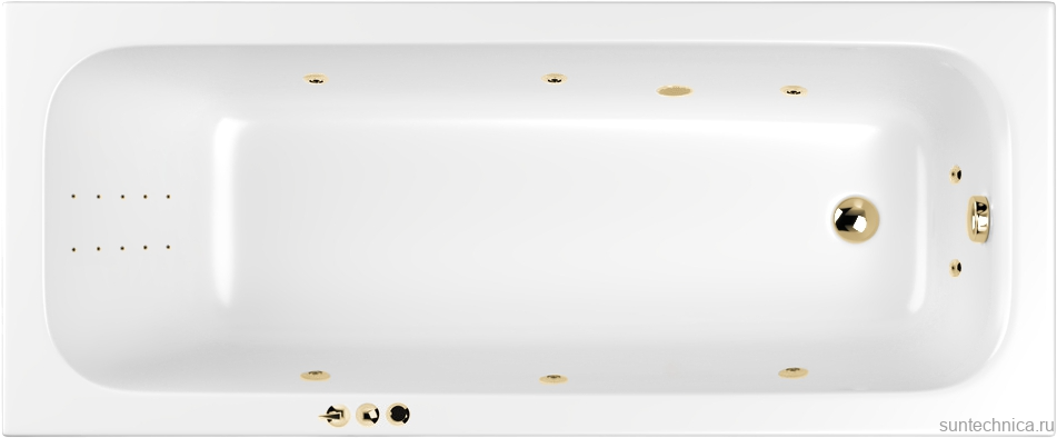 Акриловая ванна WHITECROSS Vibe 0105.170070.100.SMARTNANO.GL 170x70 см, пристенная, с гидромассажем, белая, с каркасом, со сливом-переливом, с донным клапаном, фурнитура золото