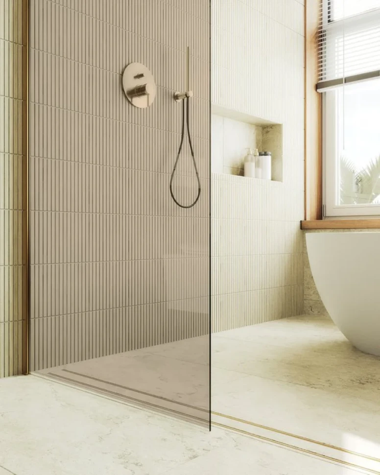 Душевая перегородка Maybahglass MGD-691-3ш 89 см, профиль золото, стекло бронза