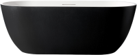 Ванна из искусственного камня Abber Frankfurt AM9941BW 170x75 см, отдельностоящая, матовая черно-белая, овальная, фурнитура белая