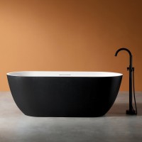 Ванна из искусственного камня Abber Frankfurt AM9941BW 170x75 см, отдельностоящая, матовая черно-белая, овальная, фурнитура белая