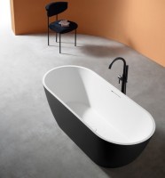 Ванна из искусственного камня Abber Frankfurt AM9941BW 170x75 см, отдельностоящая, матовая черно-белая, овальная, фурнитура белая