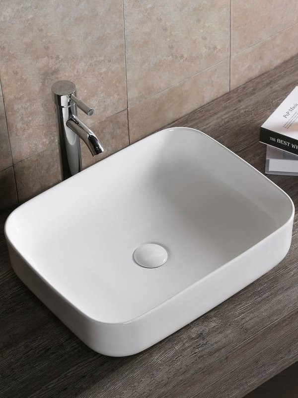 Накладная раковина Ceruttispa CR0084, 50 глянцевая белая, прямоугольная, фаянс